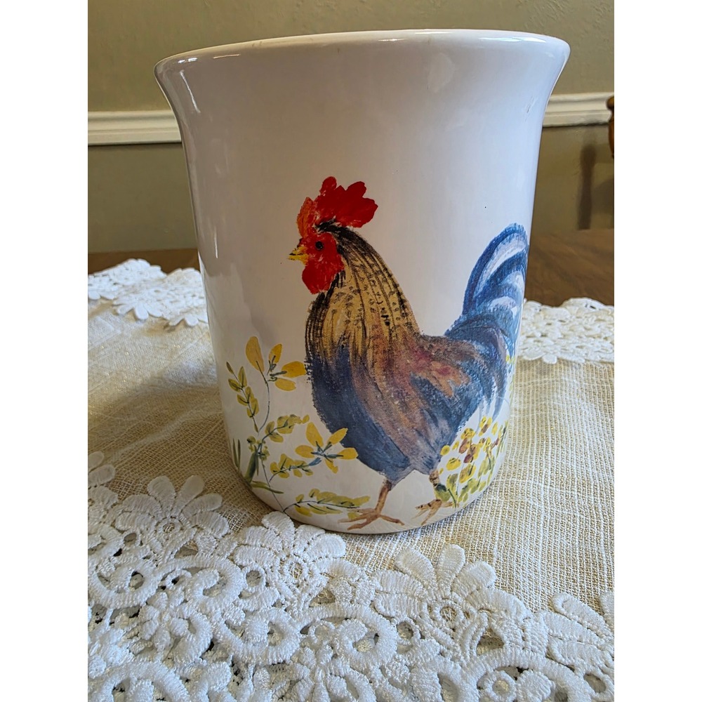 Paula Deen Garden Rooster Ceramic Utensil Holder Crock Farmhouse Kitchen C032 - Picture 2 of 8
